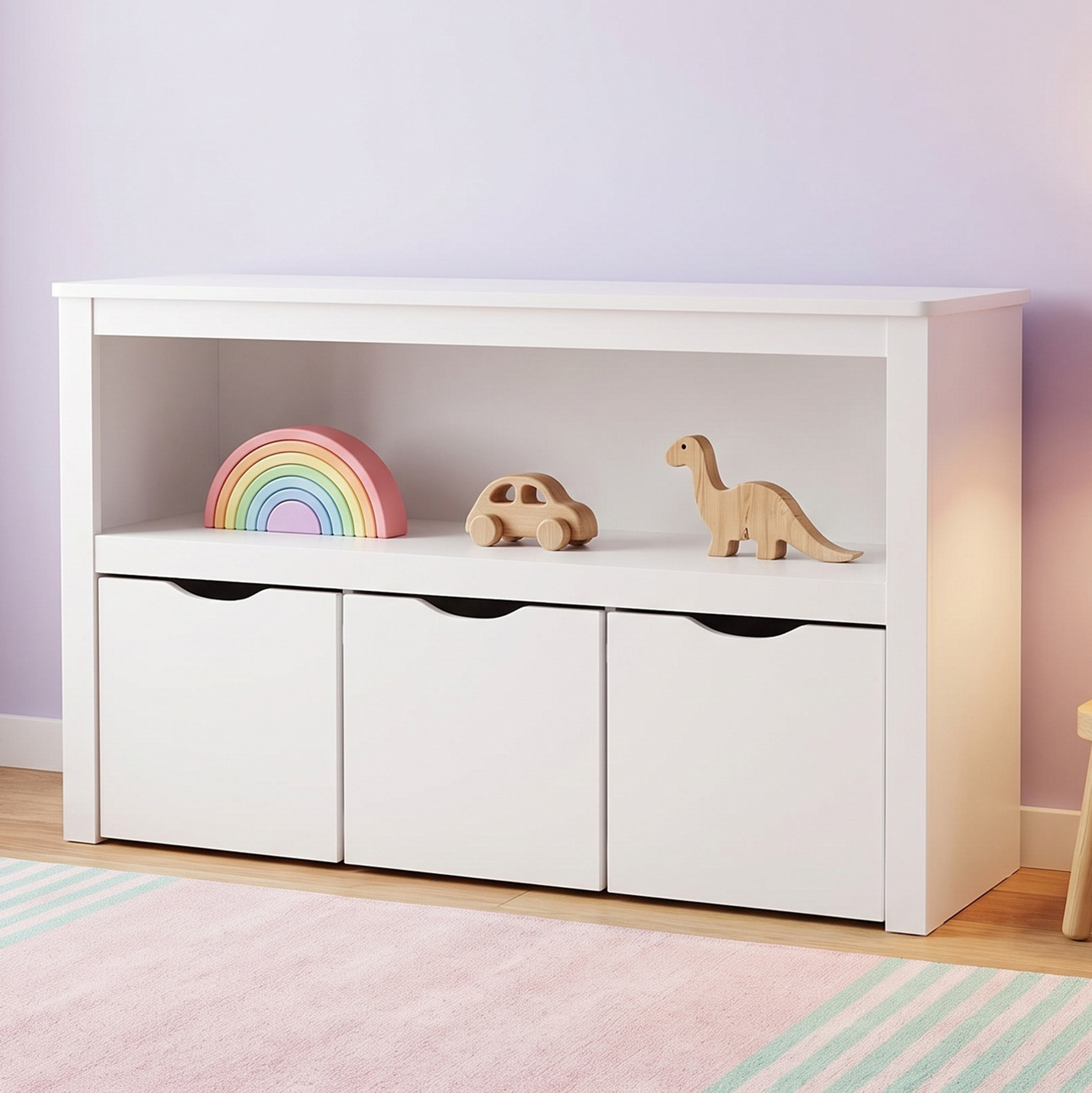 Mainstays Kids Toy Storage Cabinet with Rolling Bins, White photo 1