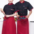 thumbnail image 4 of (White-M)Wharick Unisex Short Sleeves Stand-up Collar Chef Coat Jacket Kitchen Cook Work Top, 4 of 5