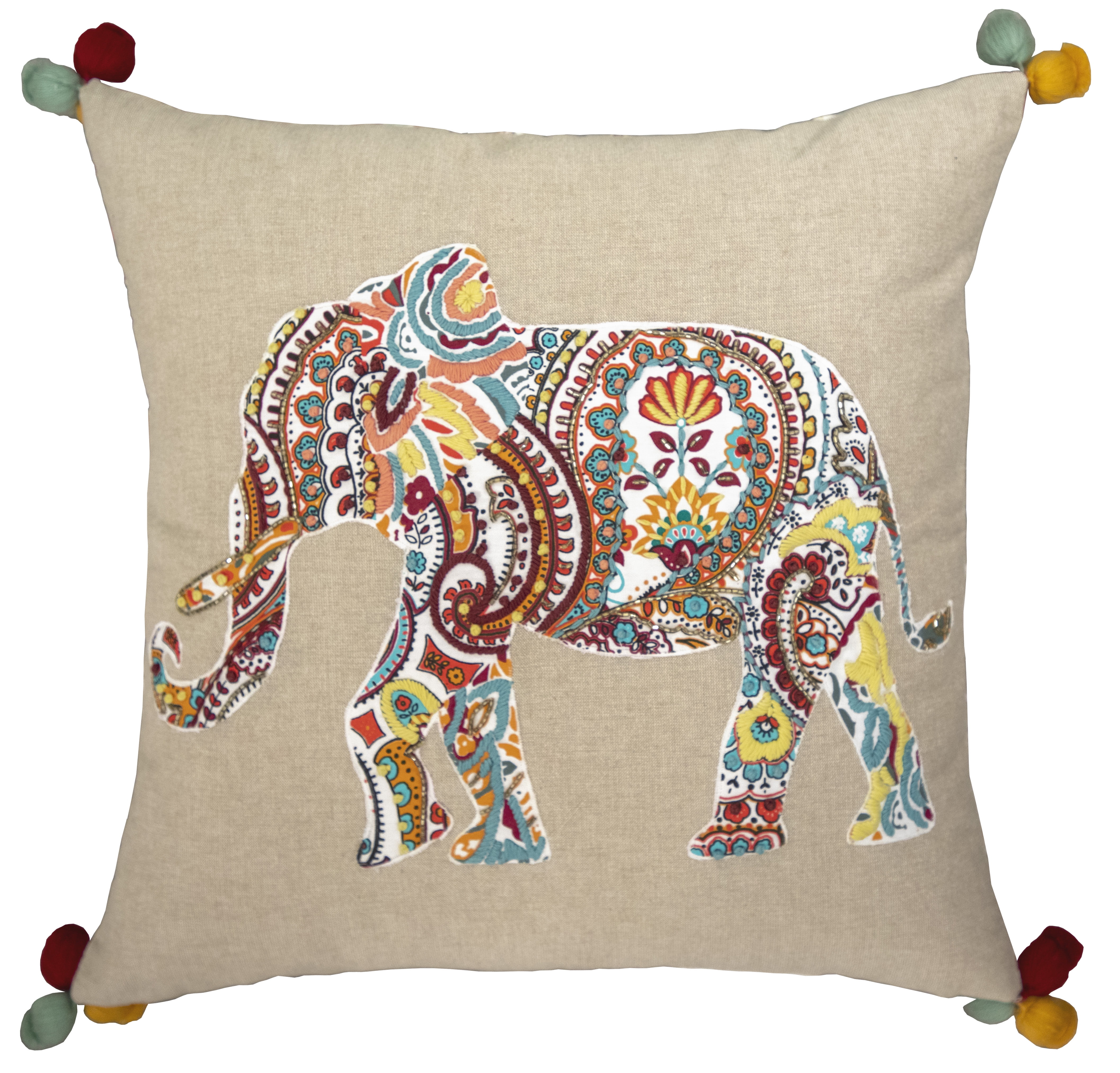 Elephant Pillow with Applique and Embroidery
