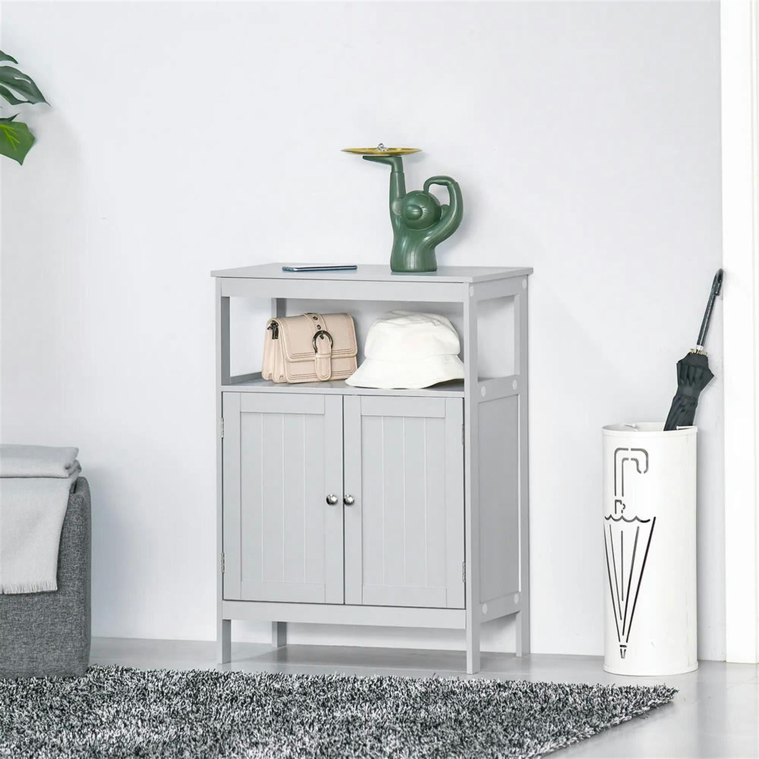 Demi Bonn 32" Bathroom Floor Cabinet, Freestanding Bathroom Storage Cabinet with Double Doors and Open Shelf, for Living room, Entryway, Kitchen, Gray