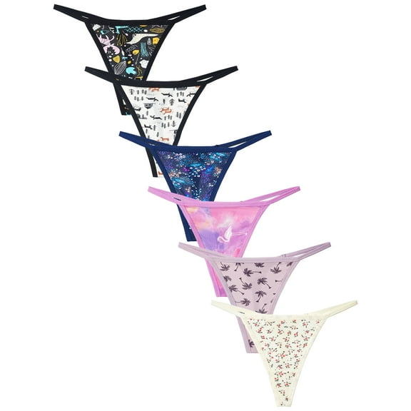 Wausea G-String Thongs for Women Sexy Underwear Stretch Comfortable Panties 6 Pack, Sizes XS-XL