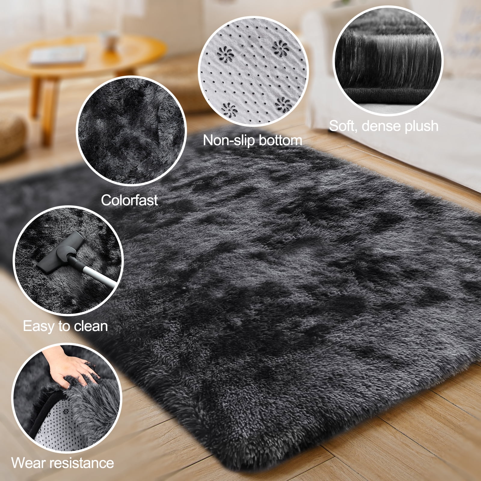 ZRSDIXK 9ft x 12ft Area Rug, Soft Fluffy Area Rugs for Living Room Bedroom Kids Room Decor Carpet, Dark Gray