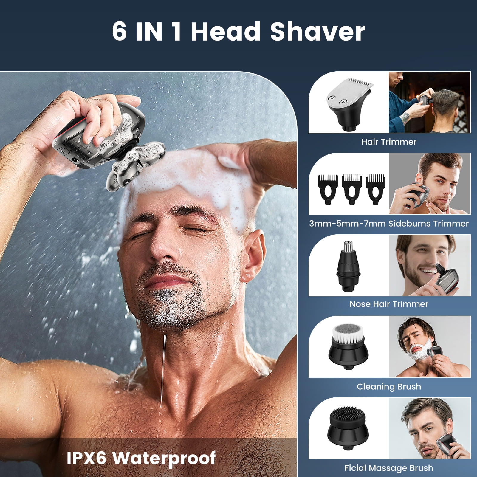 Prozing Head Shaver for Bald Men, Electric Razor with Detachable Head, Electric Shaver Gift for Him