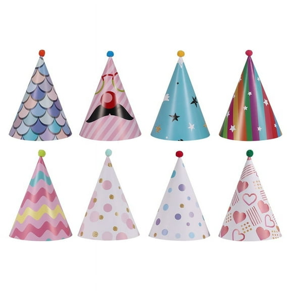 8Pcs Paper Gold Foil Happy Birthday Party Cone Hats for Adults and Kids Party Decoration