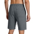 thumbnail image 3 of Mens 5"/ 7" Linen Shorts Drawstring Elastic Waist Shorts with Pockets Flat Front Linen Shorts Cotton Linen Casual Summer Vacation Beach Vacation Wear,Gray M, 3 of 6