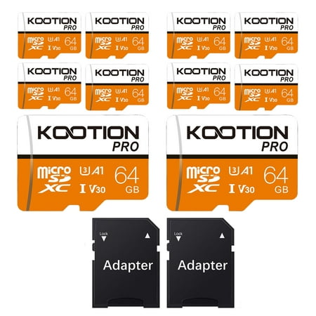 Image of KOOTION 10 Pack 64 GB Micro SD Card TF Cards Micro SDXC UHS-I Memory Cards High Speed MicroSD Cards V30 U3