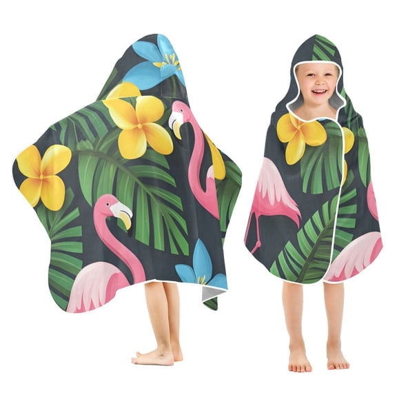 Yayeee Kids Hooded Towels Toddler Soft Absorbent Beach Bathing Wrap 50" x 23.5", Flamingo Floral Pattern