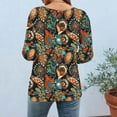 thumbnail image 6 of Taqqpue Womens 3/4 Length Sleeve Tops Fall Dressy Casual Floral Printed Crew-Neck Half Sleeve Button T Shirt Loose Fit Plus Size Blouse Tops, 6 of 7