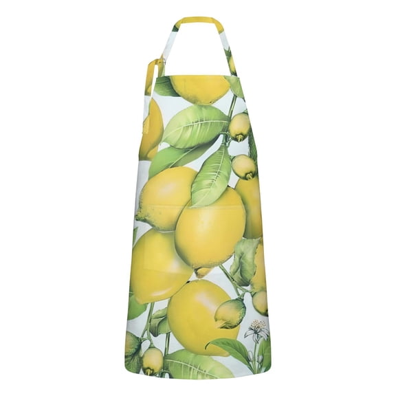 Yellow Lemon Fruit Flowers LightBlue Apron-Garden Aprons for Women with Pockets-Cotton Linen Waterproof Kitchen Cooking Gardening Aprons Adjustable for Kitchen,Cooking,BBQ and Salon 33x27 Inch