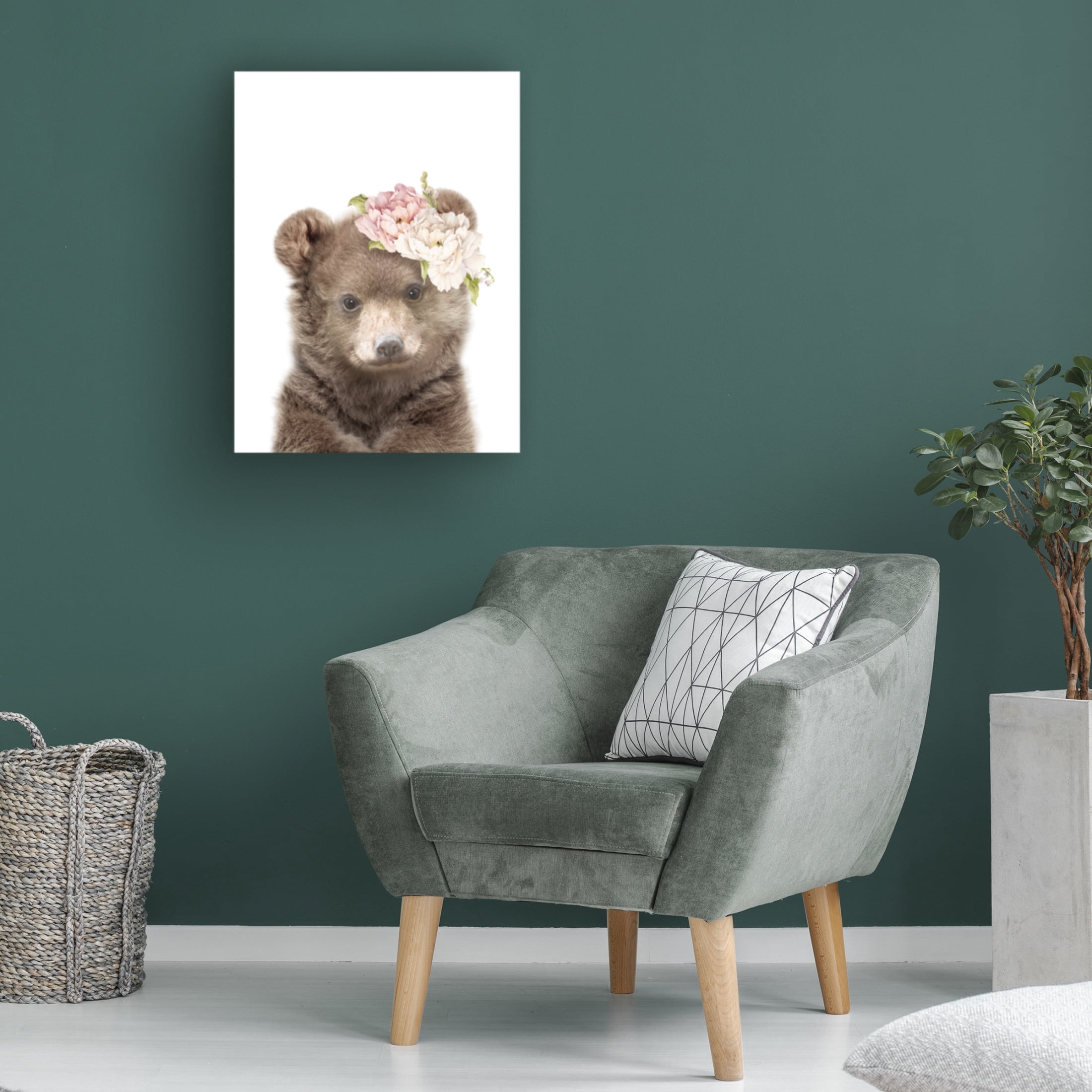 Trademark Fine Art Lola Peacock Floral Baby Bear Canvas Wall Art