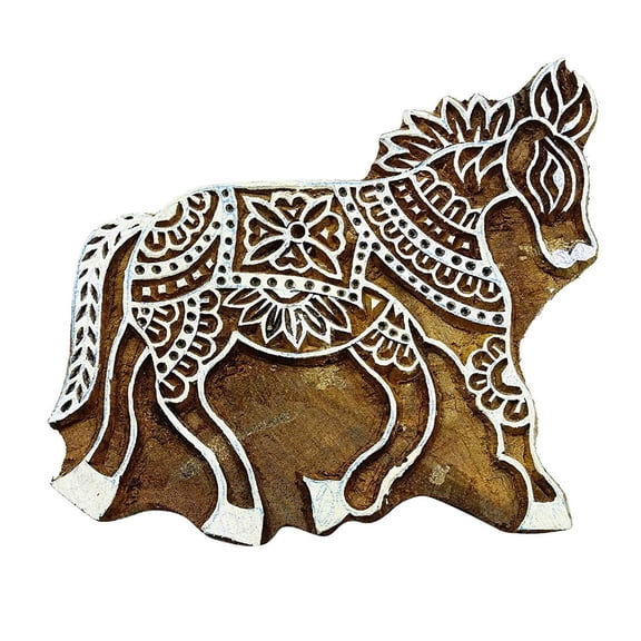 Indian Hand Carved Donkey Design Wooden Printing Block Textile Stamp