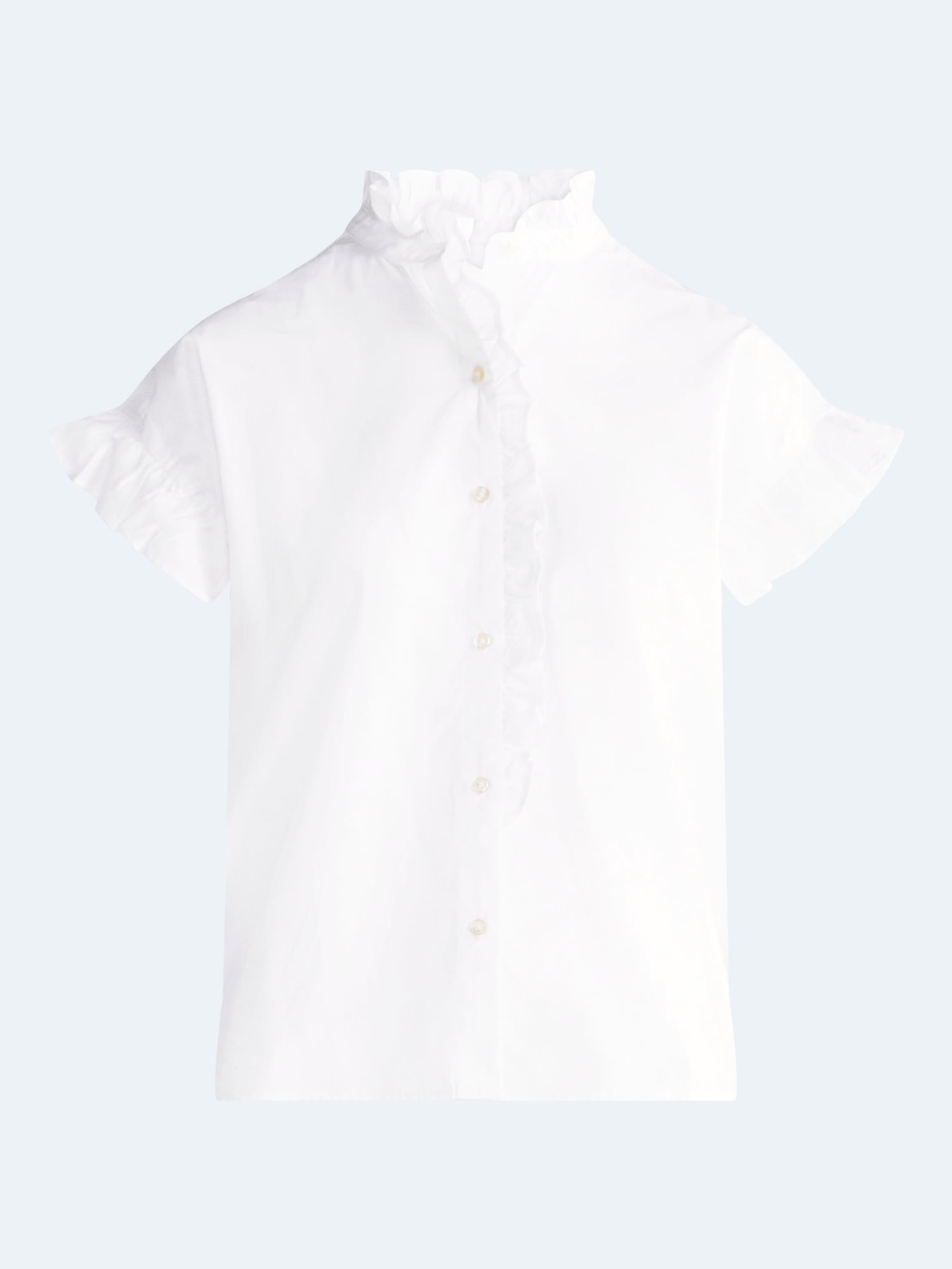 Free Assembly Women's and Women's Plus Ruffle Trim Neck Top with Short Sleeves, Sizes XS-4X