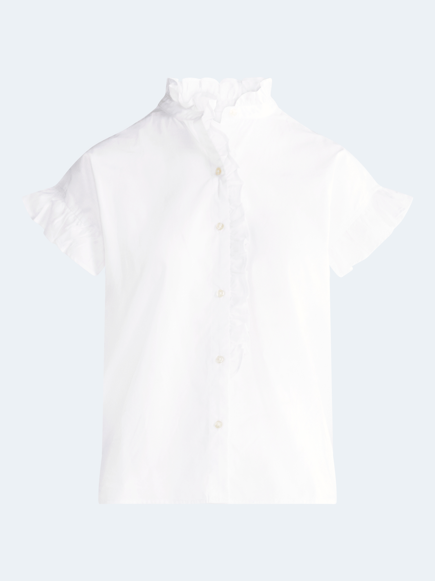 Free Assembly Women's Ruffle Trim Cotton Button Shirt, White photo 5