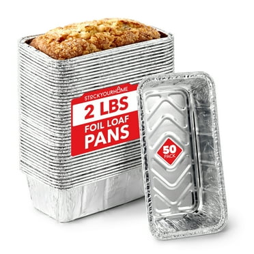 Stock Your Home 2 Lb Aluminum Foil Mini Loaf Pans (50 Pack) Disposable Small Loaf Pan – 2 Pound Baking Tin Liners, Perfect to Bake Cakes, Bread Loaves, and Meat - 8.5 x 4.5 x 2.5