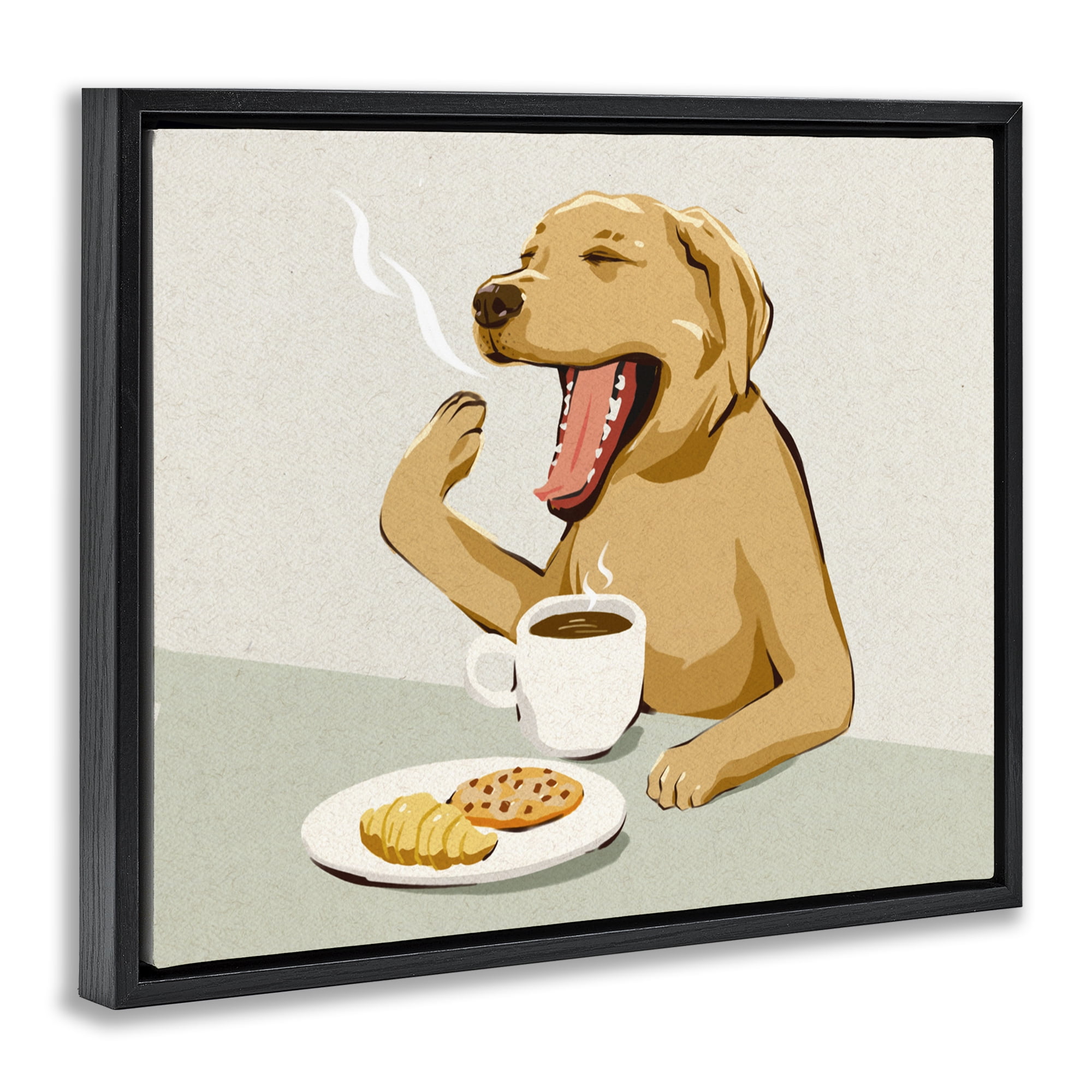 Stupell Industries Yawning Dog with Morning Coffee Black Framed Floater Canvas Wall Art, design by Ziwei Li