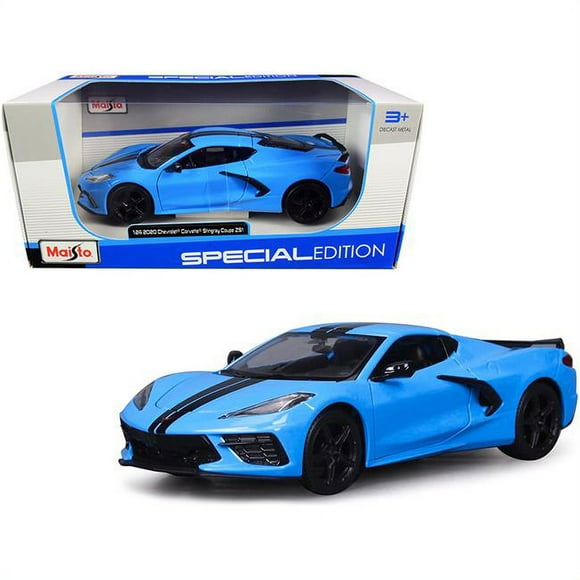 Maisto 31527bl 2020 Chevrolet Corvette Stingray Z51 Coupe Blue with Black Stripes 1 by 24 Scale Diecast Model Car