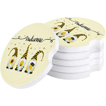 

ZHANZZK Summer Cute Gnome Bee and Daisy Yellow Set of 4 Car Coaster for Drinks Absorbent Ceramic Stone Coasters Cup Mat with Cork Base for Home Kitchen Room Coffee Table Bar Decor