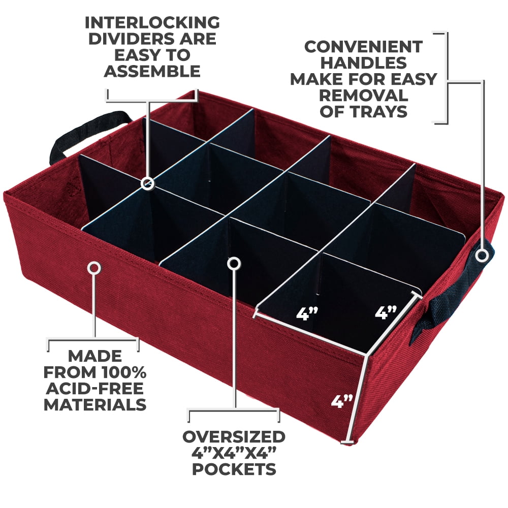 612 Vermont Christmas Ornament Storage Box with 4 Removable Trays, Holds 36 - 4" Ornaments, 17" x 13" x 13"