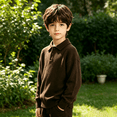 thumbnail image 6 of AUDeals Boys Girls Sweater, Toddler Kids Polo Collar Knit Pullover, Button Placket Loose Casual Long Sleeve Knitted Top for Boys Girls (Coffee, 3-4 Years), 6 of 6