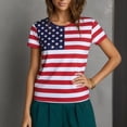 thumbnail image 2 of WAYUTE Women Shirts Us National Flag Print Alternating Red And White Short Sleeve Crew Neck Celebrate America'S 250Th Anniversary For 4Th Of July Theme Park Visit Elastic Tee,Red,M, 2 of 4