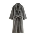 thumbnail image 2 of Defitshape Women's Fleece Bathrobe Ankle Bathrobes Fuzzy Plush Billowy Home Chic Chunky Fleece Long Fall Long Sleeve Bath Robe Grey Small, 2 of 5