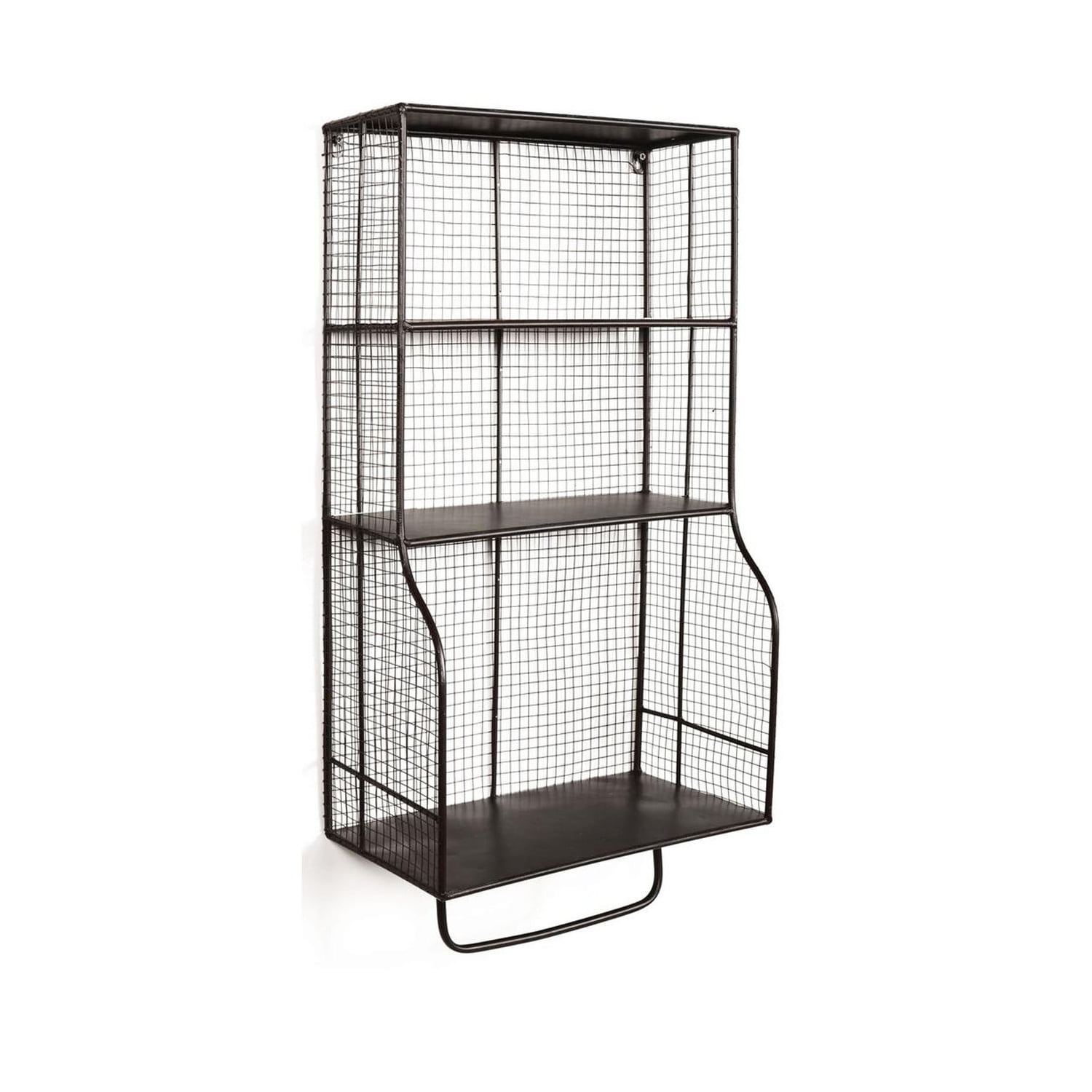 HomeRoots Decor Metal Wall Storage Organizer with Grid Design and Three