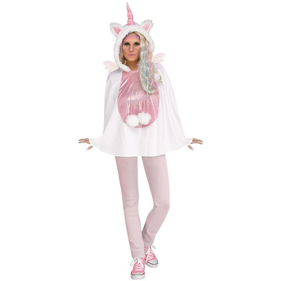 Fun World Unicorn Poncho Women's Costume with Mini Shoulder Wings and Hood for Adults, Sizes 4-14
