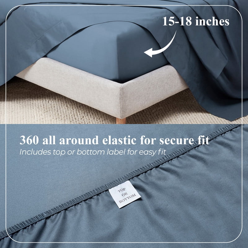 Superior Apus 100% Cotton 15" Deep Pocket Sheet Set, Queen, Denim Blue