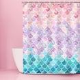 thumbnail image 3 of Mermaid Scale Shower Curtain, Mermaid Shower Curtain, Ocean Themed Shower Curtain, Pink and Blue Shower Curtain, Fantasy Girls Bathroom Decor with 12 Hooks, 72''''W x 72''''H, 3 of 6