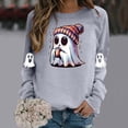 thumbnail image 2 of WEIWEN Halloween Sweatshirts for Women Cute Ghost Drinking Coffee Sweaters Pumpkin Printed Fall Outfits for Women Long Sleeve Shirts Women's Clothing Womens Tops Light Gray, S, 2 of 5