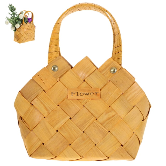 Cesta de flores tejida a mano, cesta decorativa con mango de mimbre, cesta de flores, 1 ud.