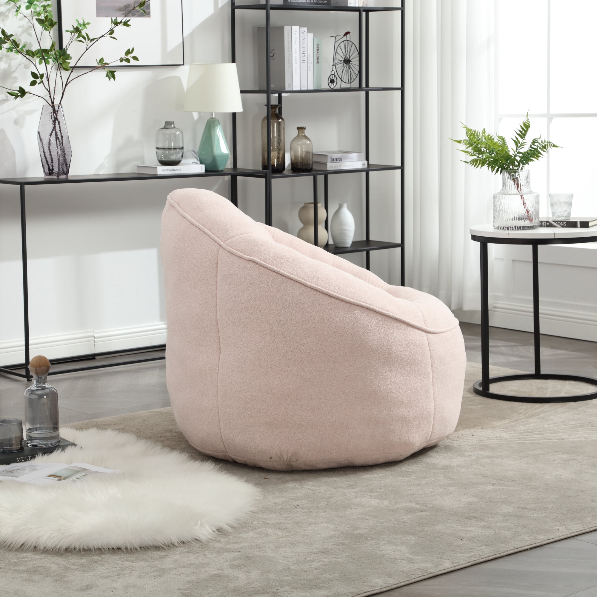 High Pressure Foam Bean Bag Sofa Chair with Footrest, Pink Microfiber, Ultra-Soft Padded for Adults