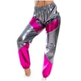 thumbnail image 2 of Pants for Women Metallic Shiny Jogger Pants Color Block Elastic Waist Hip Hop Disco Dancewear Training Sports Tracksuit Bottoms Stretch Comfy Sweatpants Loose Fit Lougewear, 2 of 7