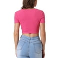thumbnail image 3 of INSPIRE CHIC Women's Square Neck Short Sleeves Ribbed Knit Curved Hem Basic Casual Tops XS Hot Pink, 3 of 6