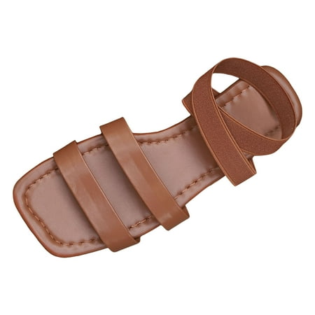 

DVKOVI Dressy Flat Sandals Womens Sandals with Ankle Strap Women Sandals Fashion Simple Solid Color Square Toe Open Toe Comfortable and Breathable Flat Bottom Casual Shoes Brown 42