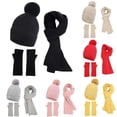 thumbnail image 6 of Xfvqtps Womens 3PCS Beanie Scarf and Thumb Hole Mittens Cute Plush Pompom Solid Color Simplicity Thickened Windproof Coldproof Warm Winter Beanie Scarf and Mittens Beige, 6 of 6