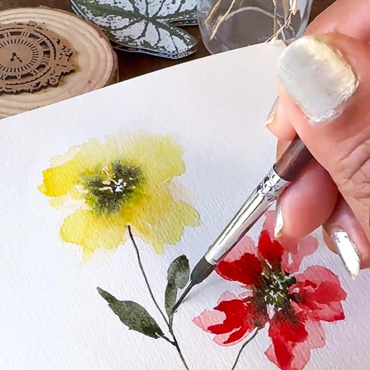 Brushes Professional, Fuumuui 6Pcs Extended Needle Point Brushes Synthetic Extra Long Pinhead Brushes with Kolinsky Sable Body for Fine Detailing - Watercolor Acrylic Gouache Inks Painting