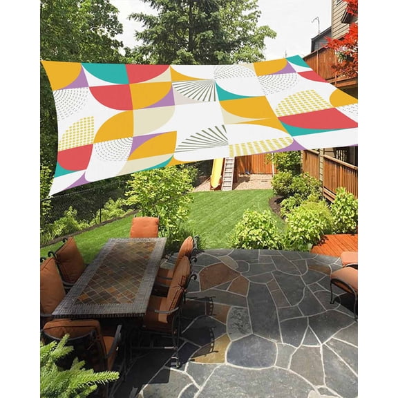 Sun Shade Sail 8'x10' Modern Geometric Rectangle Sun Shade Sails Canopy Waterproof Abstract Mid Century Outdoor Sunshades Sand UV Block Cover Shades Cloth for Patio Backyard Garden Deck Porch Lawn