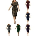 thumbnail image 3 of Gvmfive Women Plus Size Sequins 3/4 Sleeve Bodycon Dress Party Evening Midi Dresses, 3 of 3