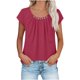 thumbnail image 1 of Tops de Color Sólido para las Mujeres Cuello Redondo de Manga Corta con Detalle de Botón Plisado Casual, Tops de Cuello Redondo para las Mujeres, 1 of 7