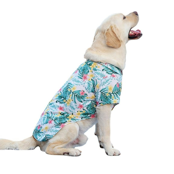 Dog Hawaiian Shirt Costume, Dog's Cool T-Shirts Summer Clothes, Hawaiian Shirt for Small Medium Large Dogs, Design for Summer Luau Style Beach Camp Vacation Green M