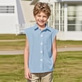 thumbnail image 6 of FAHXNVB Boys Sleeveless Button Down T-Shirts Summer School Uniform Lapel Cotton Linen Comfortable Shirts Solid Color Casual Tees Tops with Pocket 3-14 Years, 6 of 8