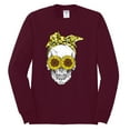 thumbnail image 2 of Skull Sunflower Skeleton Bandana Inspirational/Christian Mens Long Sleeve Shirt, Maroon, Large, 2 of 3