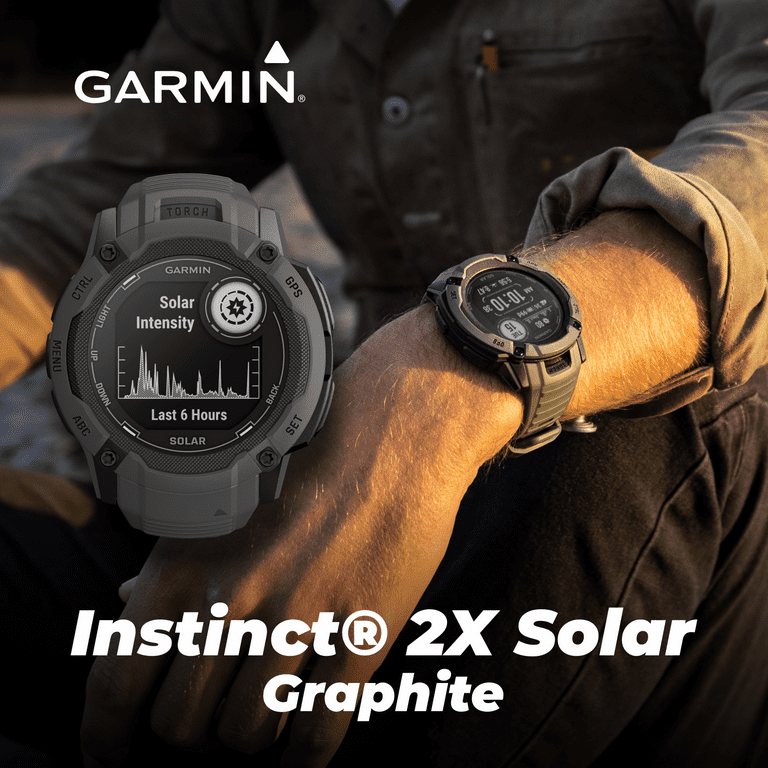 Garmin Instinct 2X Solar Rugged GPS Smartwatch, Graphite with Power Glass  Lens, LED Flashlight 