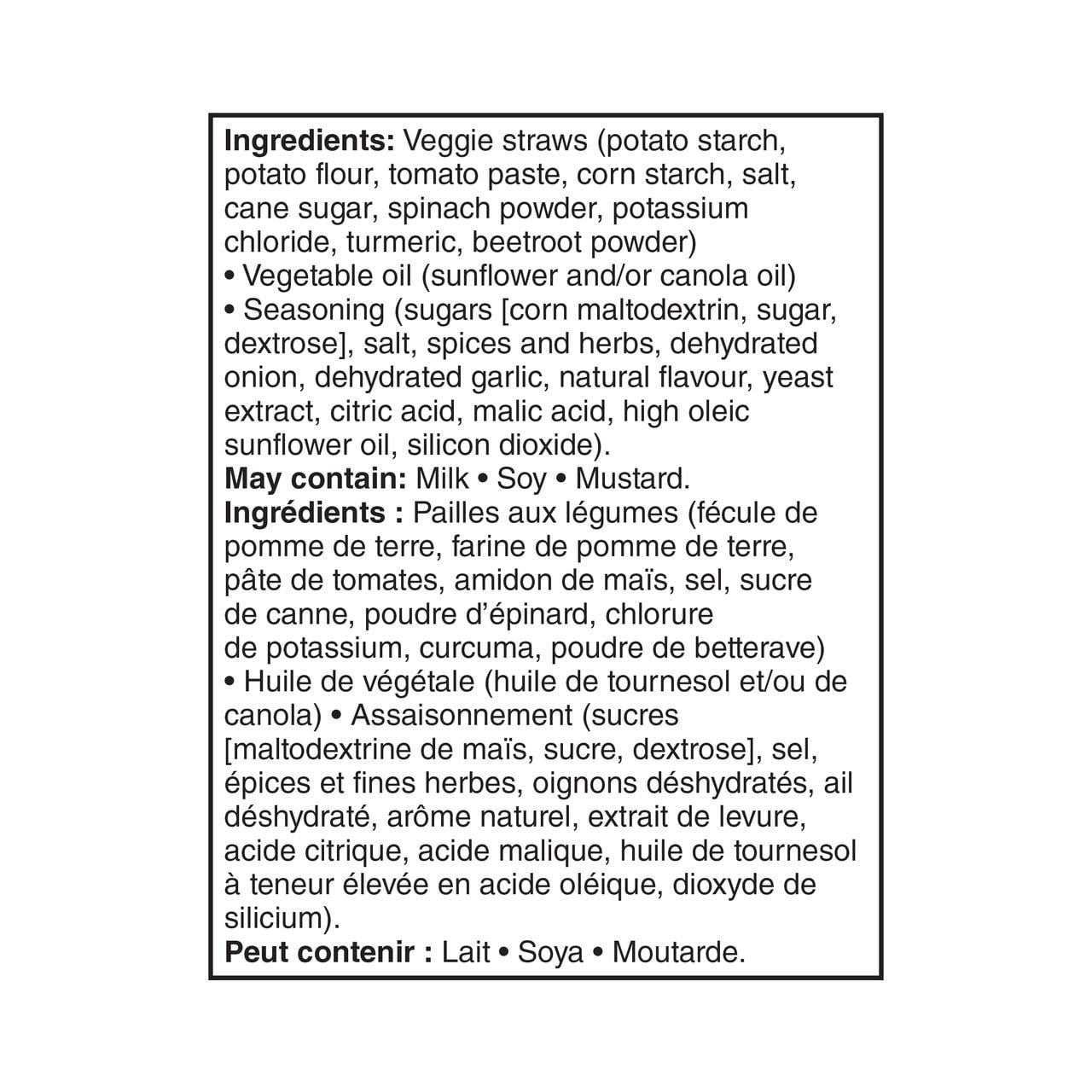 Pailles aux légumes Saveur de romarin et d’huile d’olive Great Value 142 g