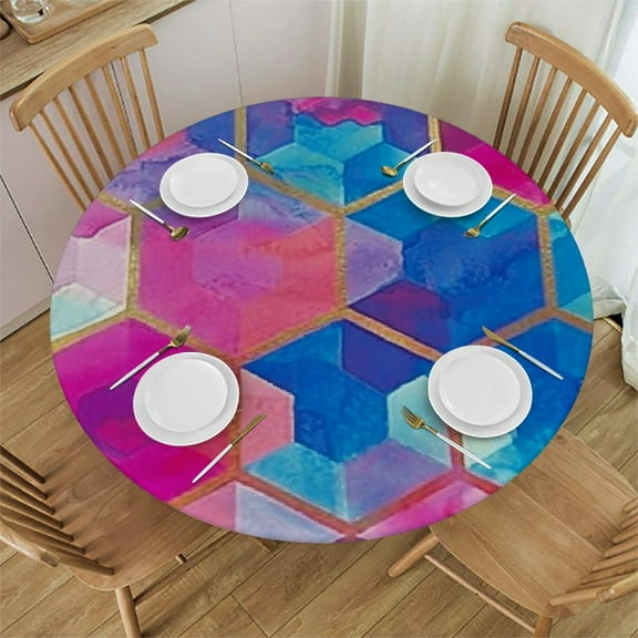 HAOXIT Watercolor Mosaic Round Tablecloth ,geometric abstract fashion artwork Oblong Table Cloth Washable Polyester Table Cover for Picnic,Kitchen,Holiday Party 31-35