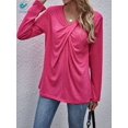 thumbnail image 5 of Deago Women's Long Sleeve V Neck T Shirt Twist Cross Knot Tunic Tops Casual Loose Fitted Blouse (Rose Red, 2XL), 5 of 7