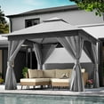 thumbnail image 3 of LAUSAINT HOME 10'x10' Outdoor Patio Gazebo, Double Roof Metal Frame with Mosquito Nettings, Privacy Screens and Anchoring Kit, Gray, 3 of 10