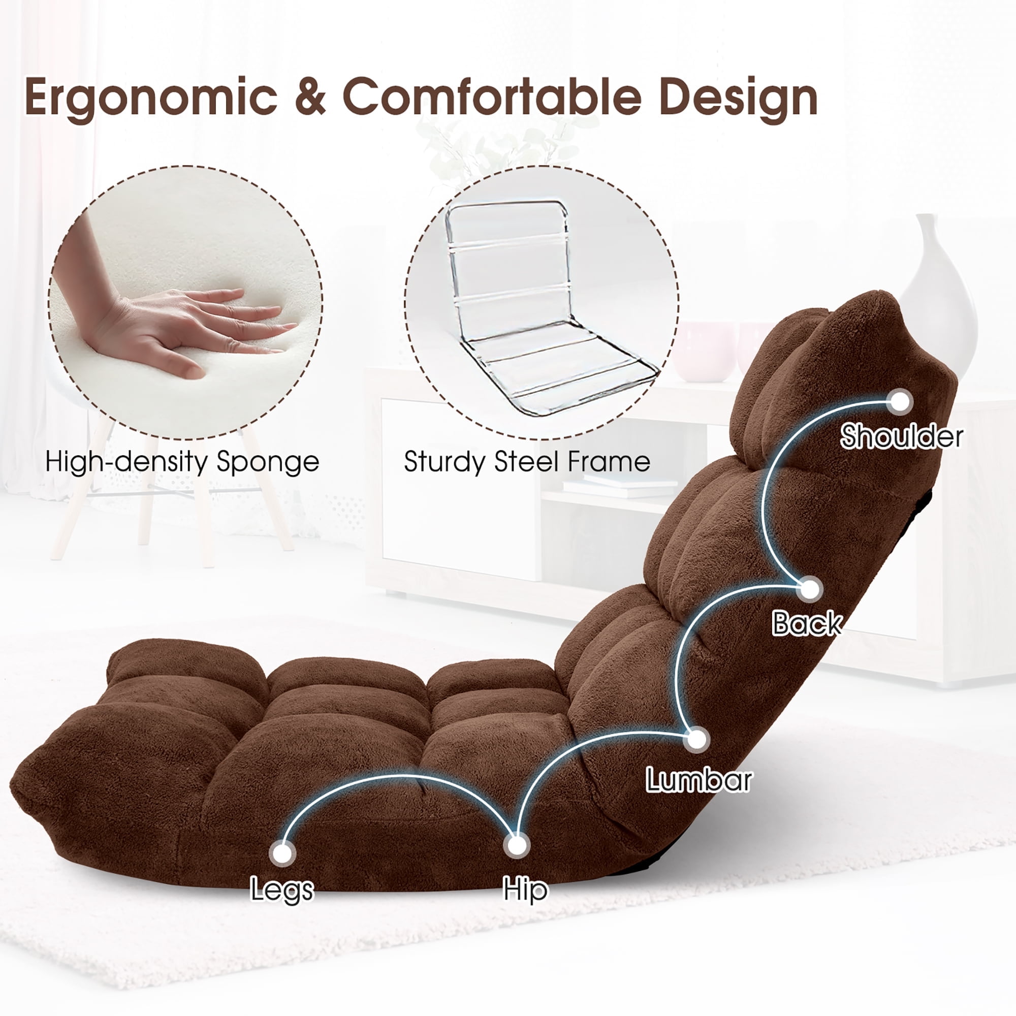 Costway Adjustable 14-Position Lazy Sofas & Couches Cushioned-Coffee