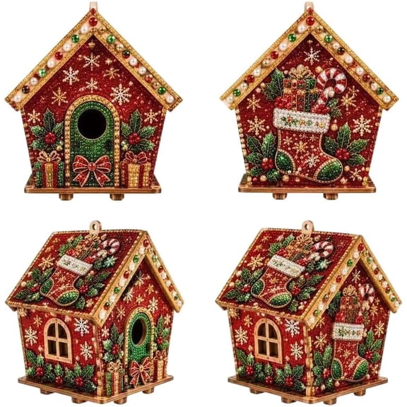 3D Christmas Wooden House Diamond Art Kit for Adults,Snowman | DIY Rhinestone and Pearl Painting Craft, 5.7-Inch Holiday House Decoration